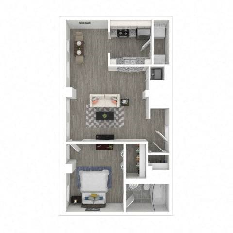 Floor plan for 1 bed, 1 bath, 625 sqft